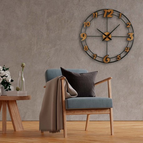 WOOD AND IRON WALL CLOCK 60CM