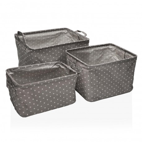 SET 3 BASKET STARS GREY RECT.