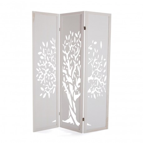 WHITE WOOD FOLDING SCREEN THRE