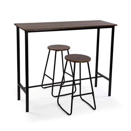 DARK TABLE AND 2 STOOLS SET