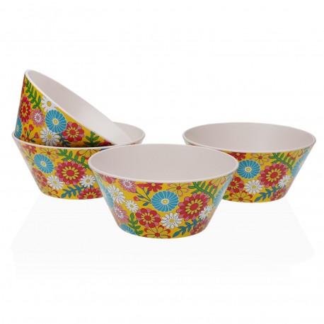 SET OF 4 YELLOW FLORAL BOWLS
