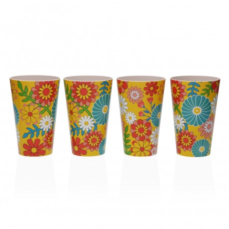 SET OF 4 YELLOW FLORAL GLASSES