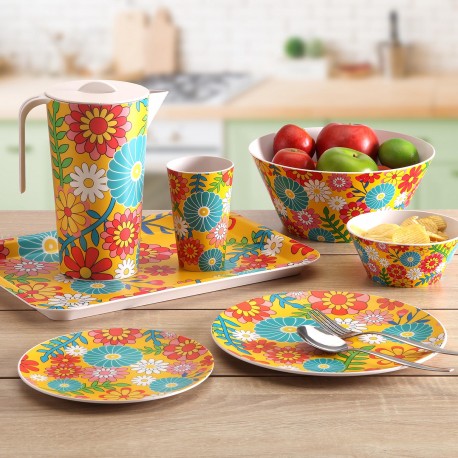 SET OF 4 YELLOW FLORAL GLASSES