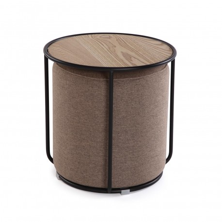 BROWN POUFFE AND TABLE