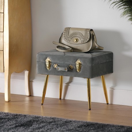DARK GREY VELVET END BED BENCH