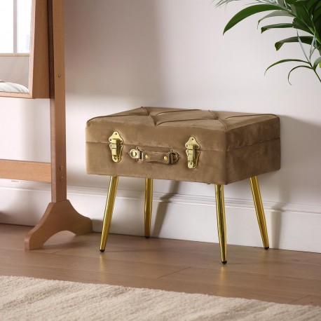 BROWN VELVET END BED BENCH