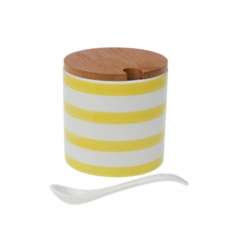 ROUND YELLOW STRIPED SUGAR BOWL