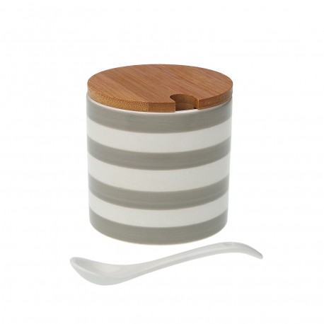 ROUND GREY STRIPED SUGAR BOWL