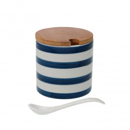 ROUND BLUE STRIPED SUGAR BOWL