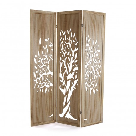 WHITE WOOD FOLDING SCREEN THRE