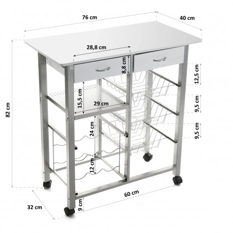 KITCHEN TROLLEY WHITE 76CM