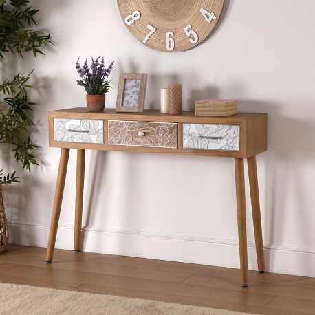 CONSOLE 3 DRAWERS PALM GREY