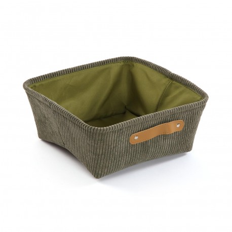 GREEN RECTANGULAR CORDUROY BASKET