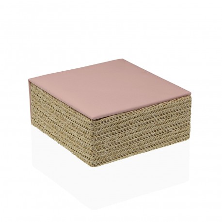 PINK LID SQUARE RAFFIA JEWELLERY BOX