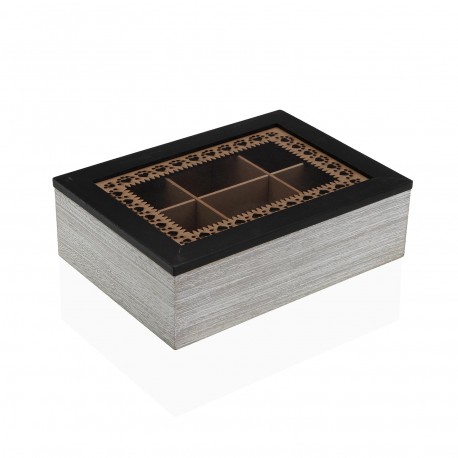 TEA BOX WITH GLASS LID BLACK FRAME