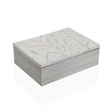 WHITE TEA BOX WITH CARVED FLOWER DETAIL