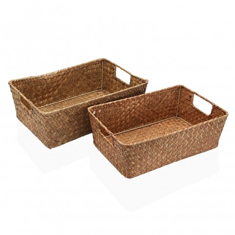 SET OF 2 BASKETS WITH HANDLES BROWN