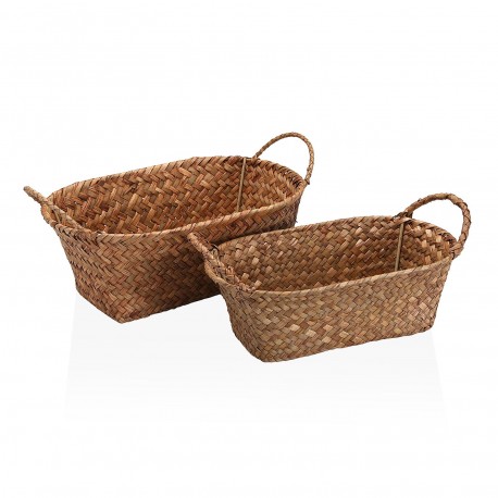 SET OF 2 ROUND BASKETS WITH HANDLES BROWN