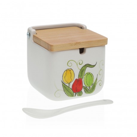 BAMBOO LID SUGAR BOWL TULIPS