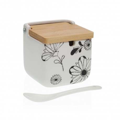 BAMBOO LID SUGAR BOWL FLOWERS