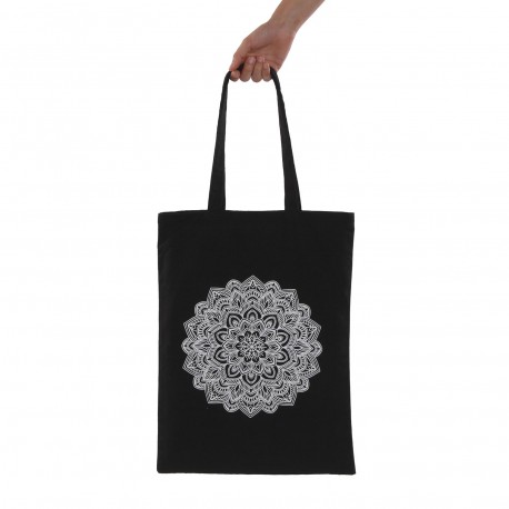 BLACK MANDALA SHOPPING BAG