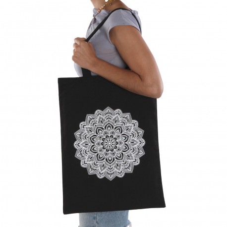 BLACK MANDALA SHOPPING BAG