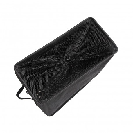 BLACK MESH-COVERED LAUNDRY BASKET