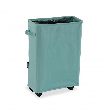 BLUE MESH-COVERED LAUNDRY BASKET