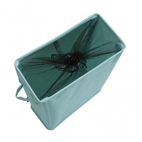 BLUE MESH-COVERED LAUNDRY BASKET