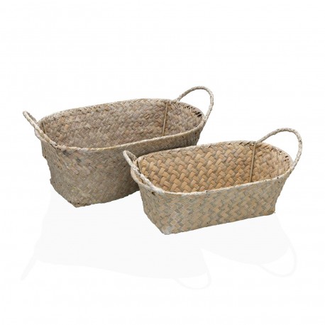 SET OF 2 ROUND BASKETS WITH HANDLES GREY