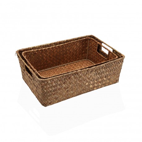 SET OF 2 BASKETS WITH HANDLES BROWN