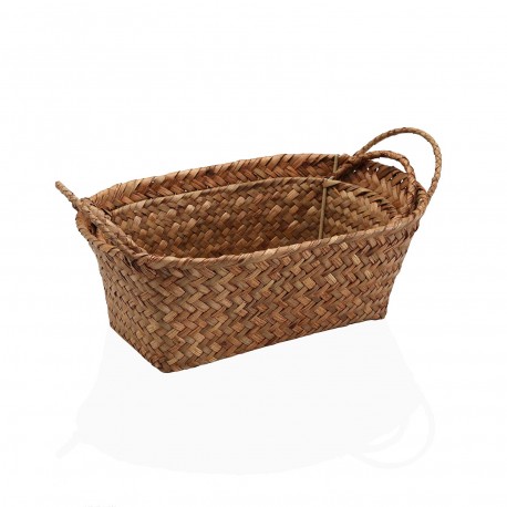 SET OF 2 ROUND BASKETS WITH HANDLES BROWN
