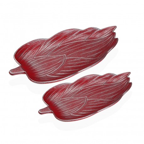 SET OF 2 RED LEAF-SHAPED CENTERPIECES