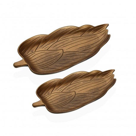 SET OF 2 GOLD LEAF-SHAPED CENTERPIECES