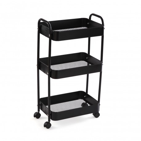 BLACK METAL TROLLEY 3 SHELVES