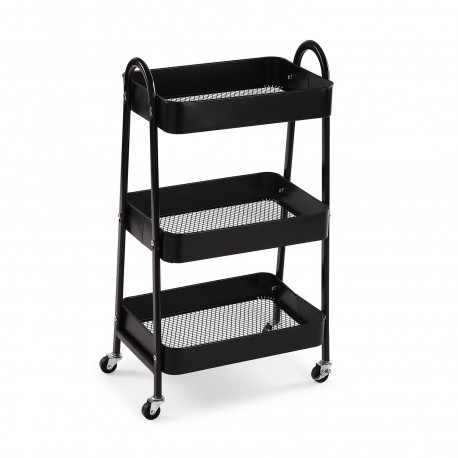BLACK METAL TROLLEY 3 SHELVES