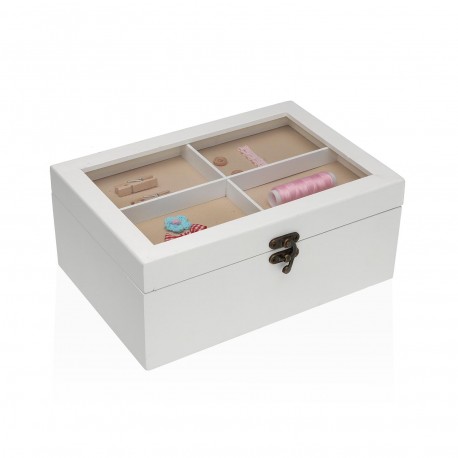 WHITE WOODEN SEWING BOX