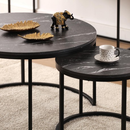SET OF 2 MARBLE-EFFECT TABLES AUREA