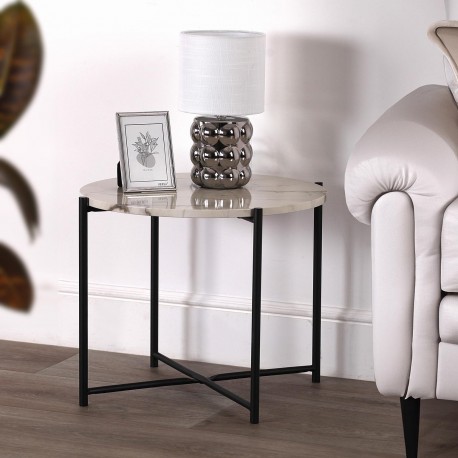 MARBLE EFFECT ROUND SIDE TABLE 51x40