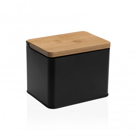 BLACK SALT SHAKER WITH WOODEN LID