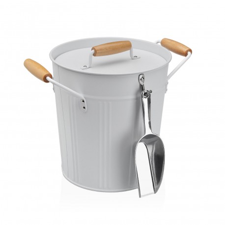 WHITE ICE BUCKET WITH LID AND SPOON