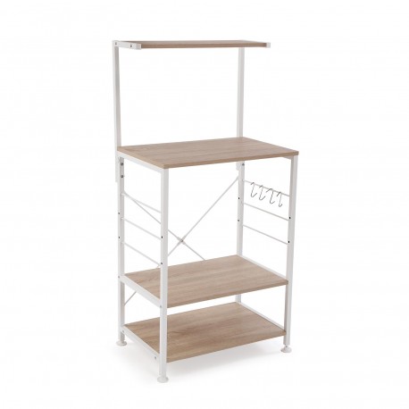 LIGHT WOOD AND WHITE METAL SHELF
