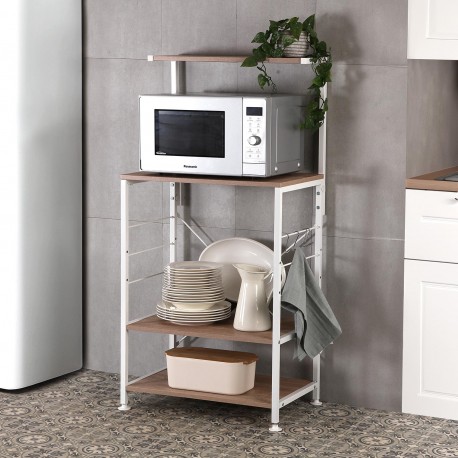LIGHT WOOD AND WHITE METAL SHELF