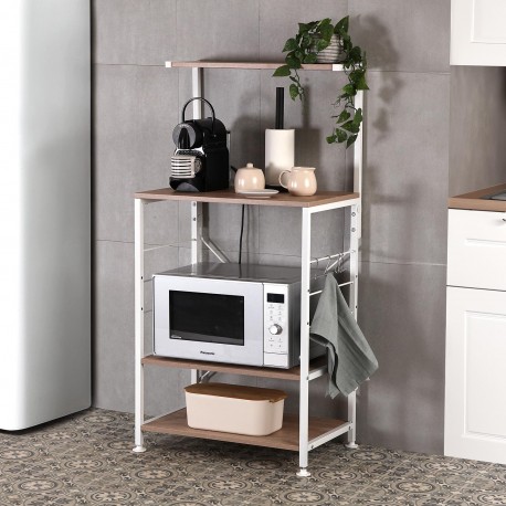 LIGHT WOOD AND WHITE METAL SHELF