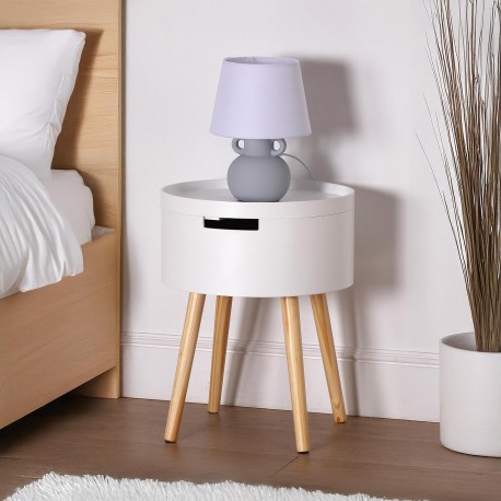 WHITE ROUND SIDE TABLE WITH DRAWER