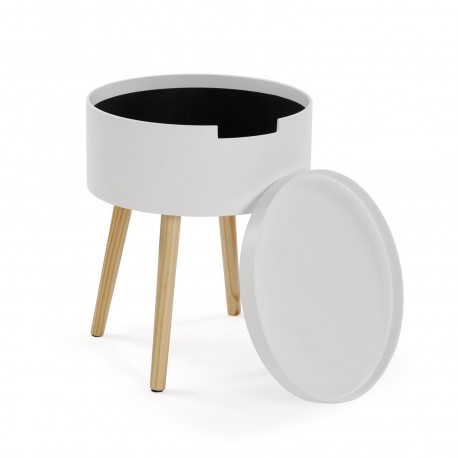 WHITE ROUND SIDE TABLE WITH DRAWER