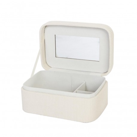 SMALL VELVET JEWELRY BOX BEIGE WITH MIRROR