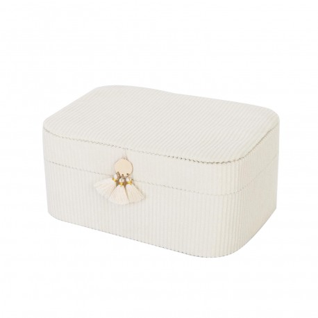 SMALL VELVET JEWELRY BOX BEIGE WITH MIRROR