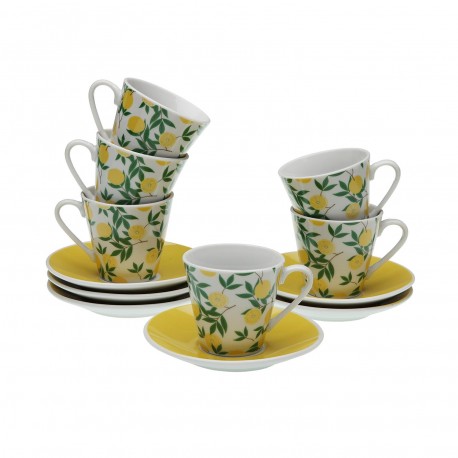 6 COFFEE CUPS SET W/ PLATE LEMONS