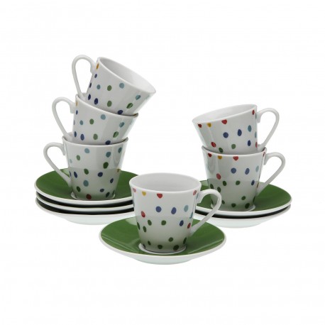 6 COFFEE CUPS SET W/ PLATE DOTTY